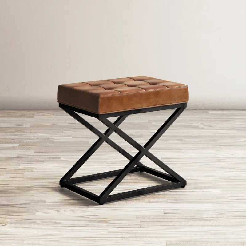 Global Archive Distressed Genuine Leather Ottoman Stool