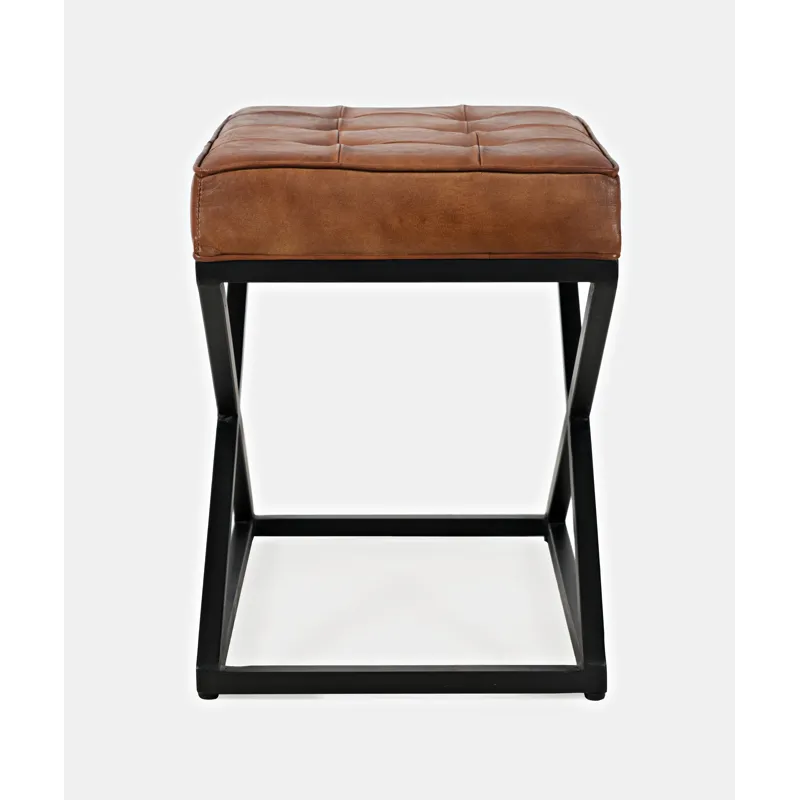 Global Archive Distressed Genuine Leather Ottoman Stool