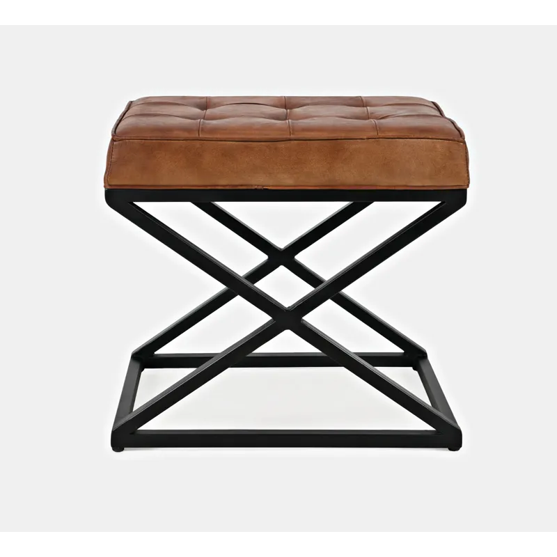 Global Archive Distressed Genuine Leather Ottoman Stool