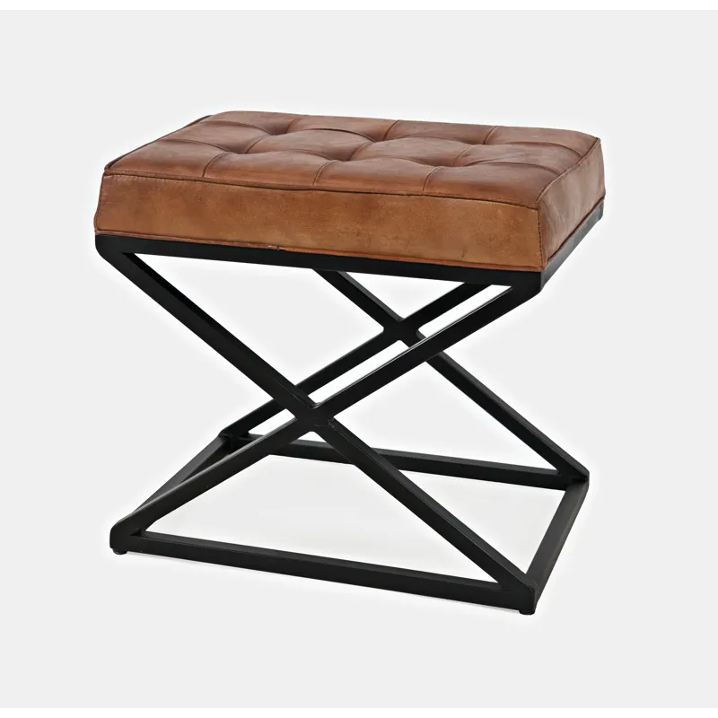 Global Archive Distressed Genuine Leather Ottoman Stool
