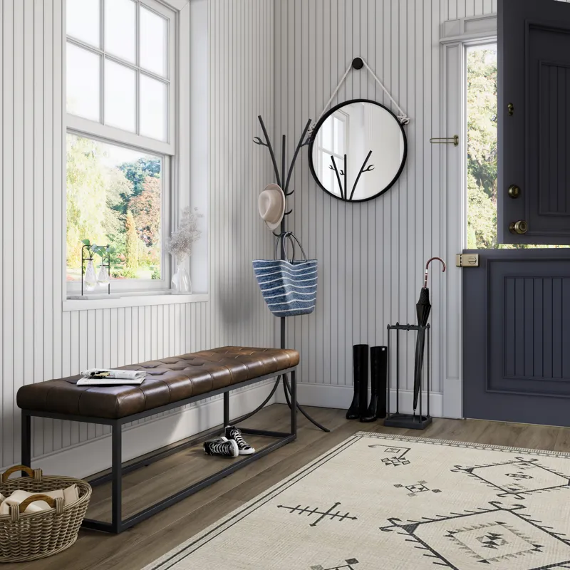 Global Archive 55\" Genuine Distressed Leather Ottoman Bench