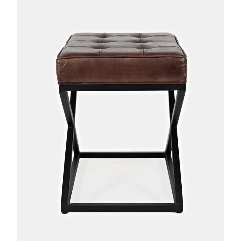 Global Archive Distressed Genuine Leather Ottoman Stool