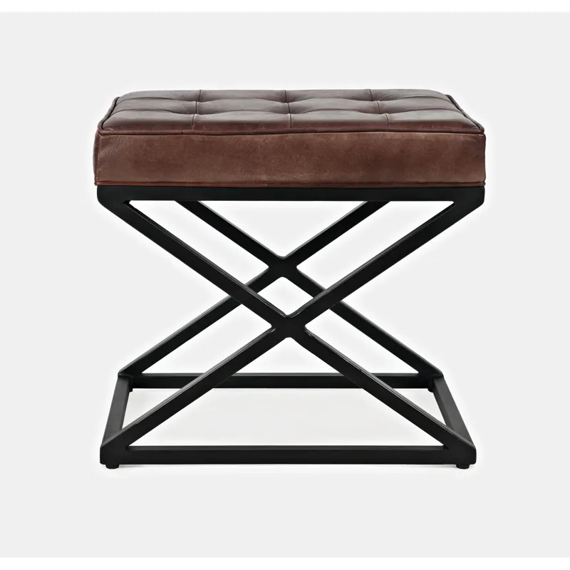 Global Archive Distressed Genuine Leather Ottoman Stool