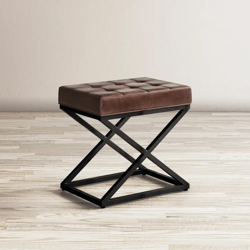 Global Archive Distressed Genuine Leather Ottoman Stool