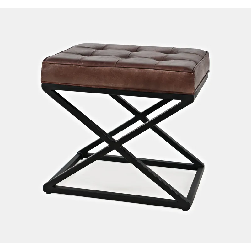 Global Archive Distressed Genuine Leather Ottoman Stool