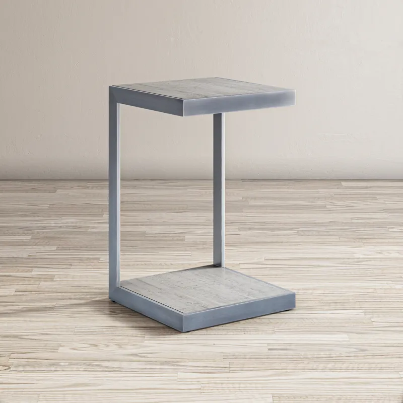 Global Archive Distressed Acacia And Stainless Steel \"c\" Table