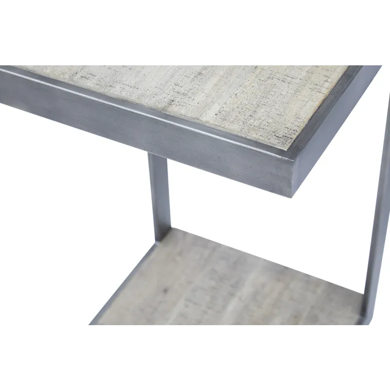 Global Archive Distressed Acacia And Stainless Steel \"c\" Table