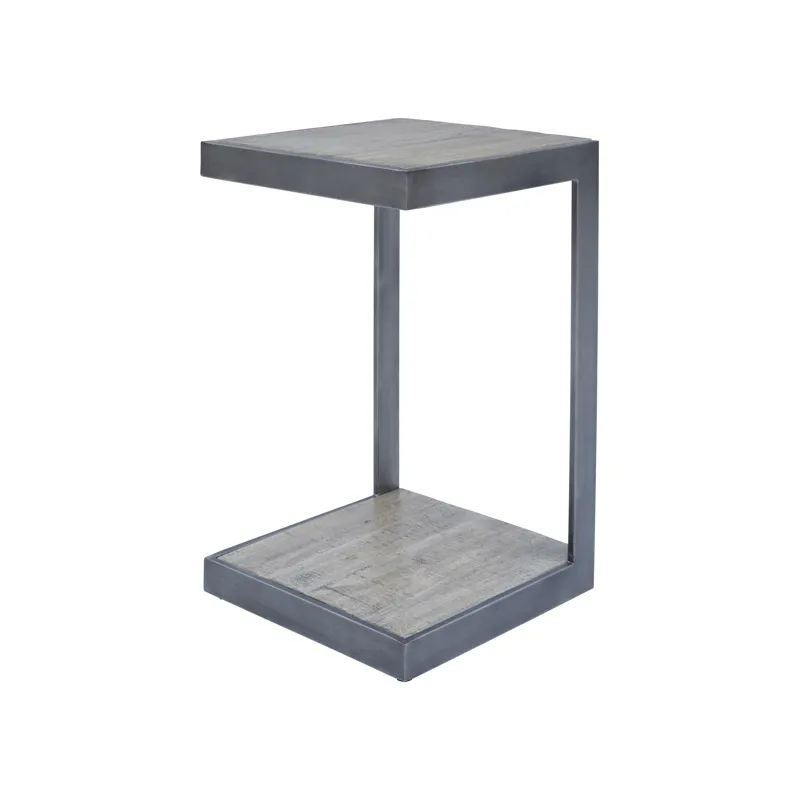 Global Archive Distressed Acacia And Stainless Steel \"c\" Table