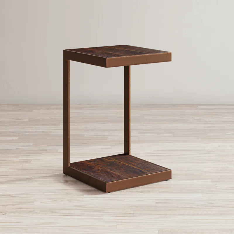 Global Archive Distressed Acacia And Stainless Steel \"c\" Table