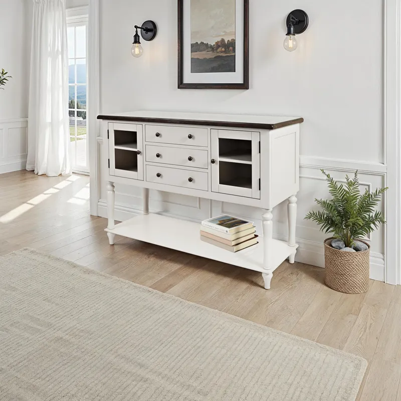 Orchard Park Farmhouse Solid Rubberwood Storage Cabinet Server