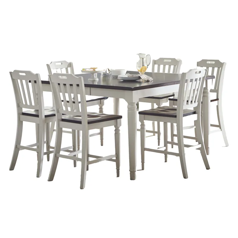 Orchard Park Solid Rubberwood 60\" Seven-Piece Farmhouse Counter Height Dining Set