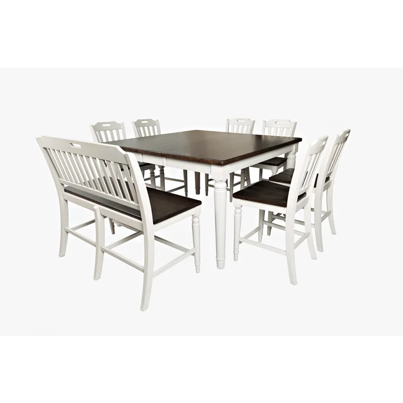 Orchard Park Solid Rubberwood 60\" Eight-Piece Farmhouse Counter Height Dining Set With Bench