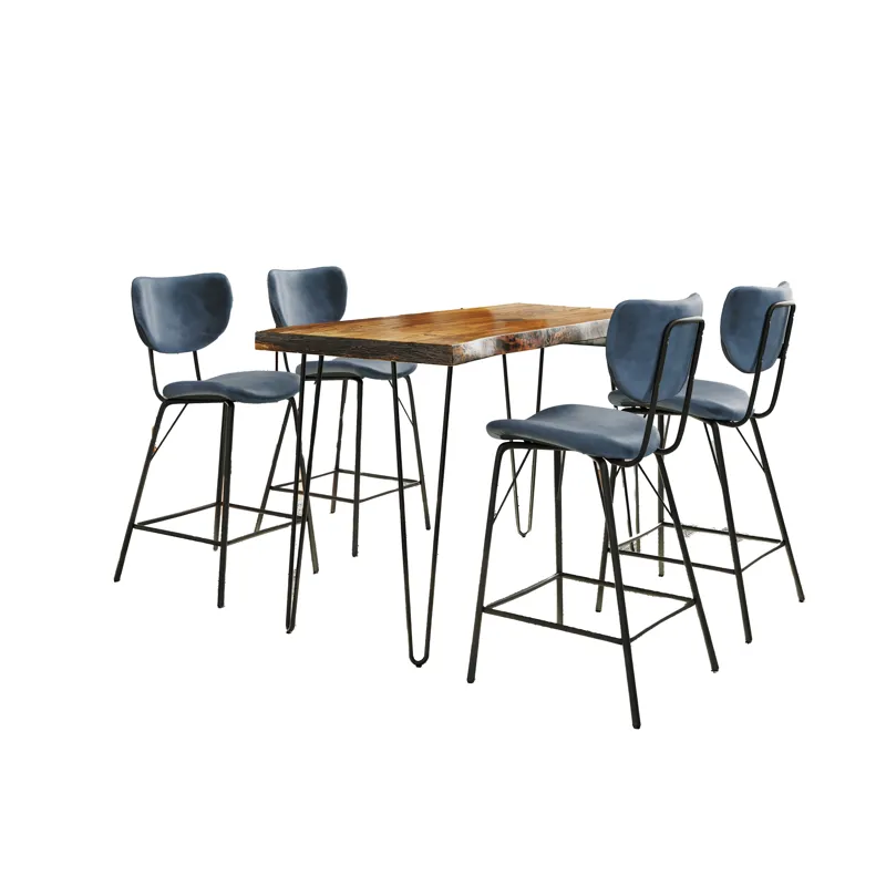 Nature\'s Edge Solid Acacia Five Piece Counter Height Dining Set With Modern Upholstered Faux Leathe