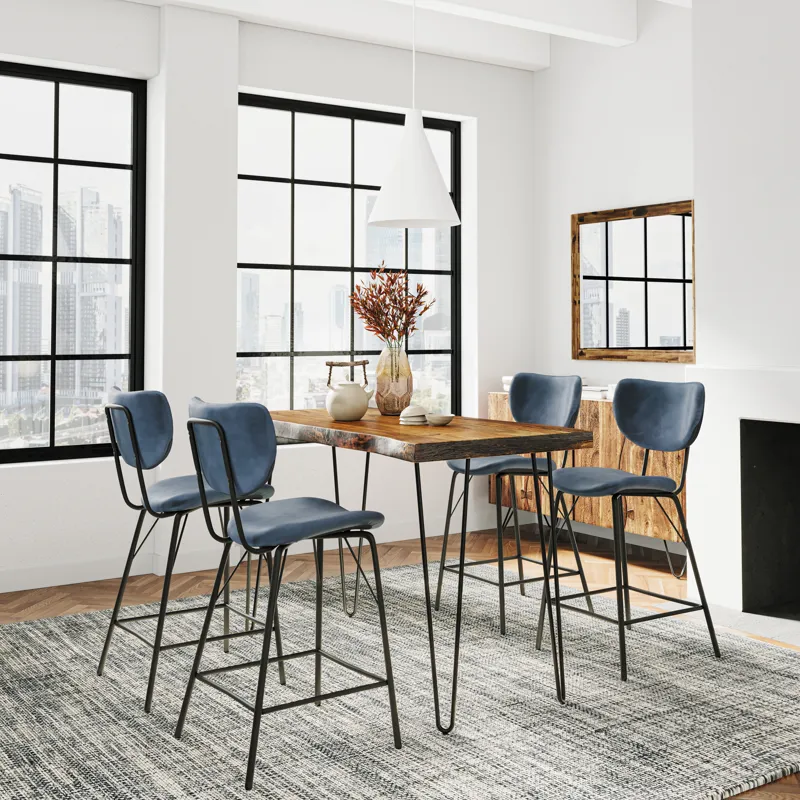 Nature\'s Edge Solid Acacia Five Piece Counter Height Dining Set With Modern Upholstered Faux Leathe