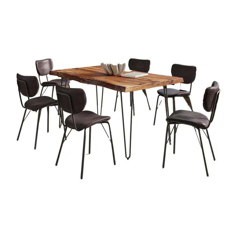Nature\'s Edge 60\" Seven Piece Modern Dining Set With Upholstered Contemporary Chairs Chestnut And 