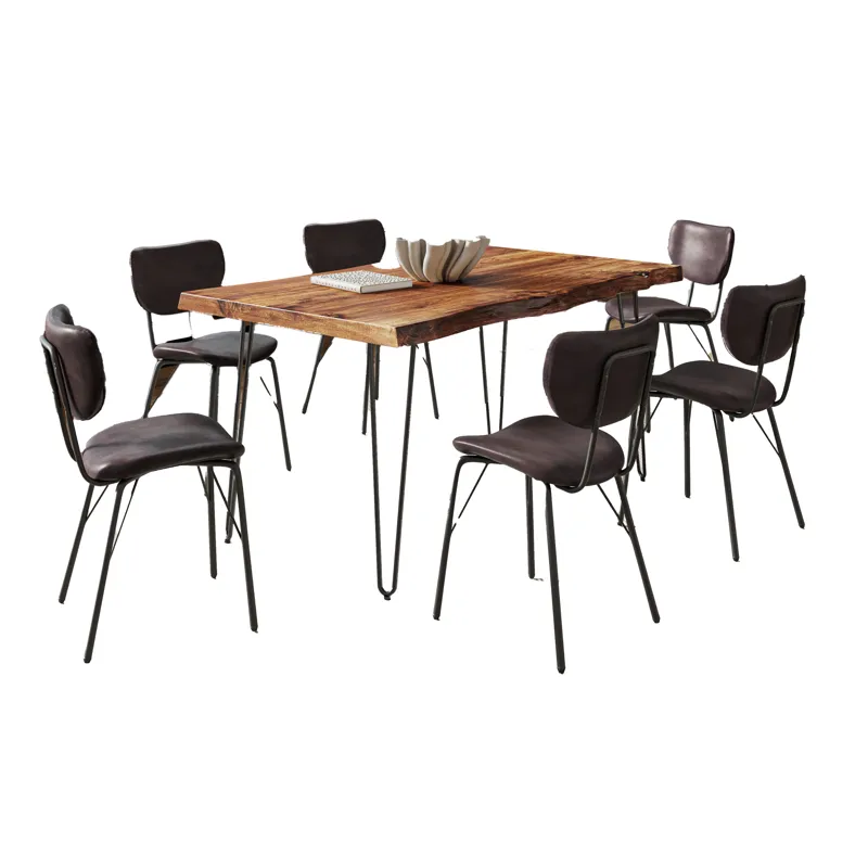 Nature\'s Edge 60\" Seven Piece Modern Dining Set With Upholstered Contemporary Chairs Chestnut And 