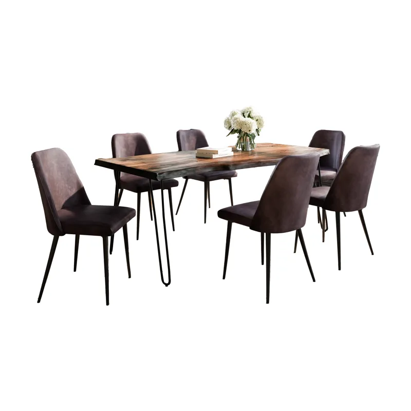 Nature\'s Edge Seven Piece Solid Acacia Dining Set With Upholstered Mid-Century Modern Chairs