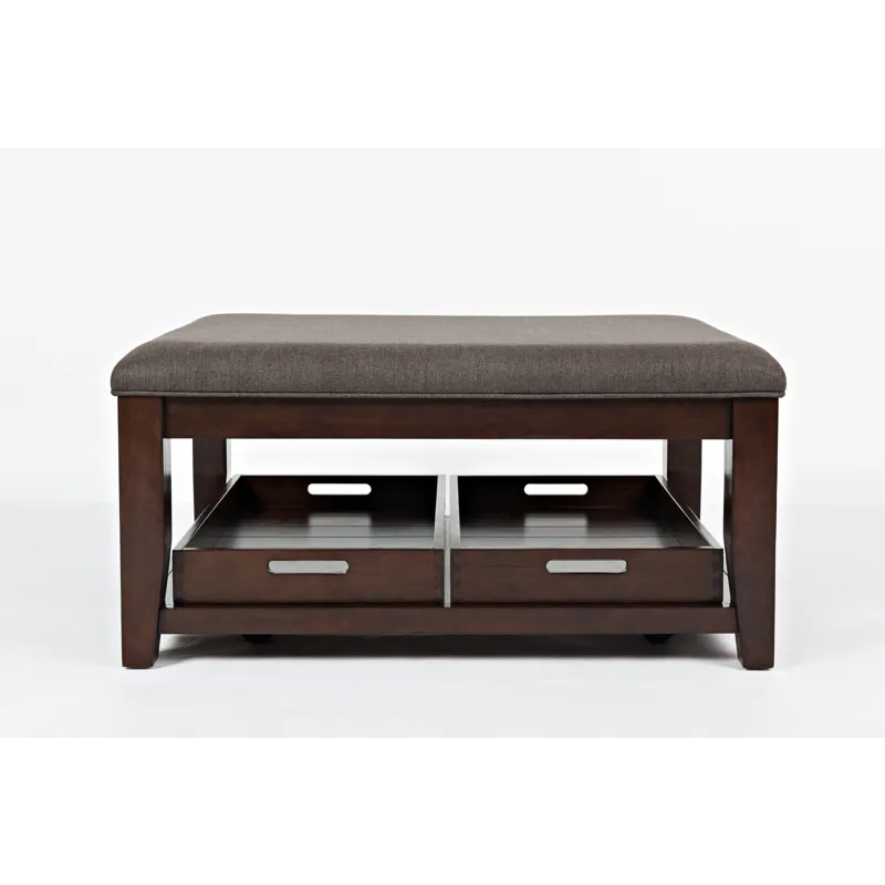 Twin Cities Contemporary Brown 38\" Upholstered Ottoman Coffee Table