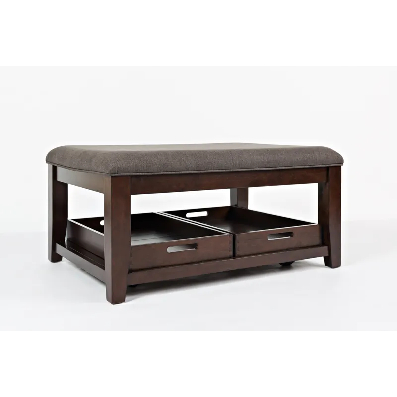 Twin Cities Contemporary Brown 38\" Upholstered Ottoman Coffee Table