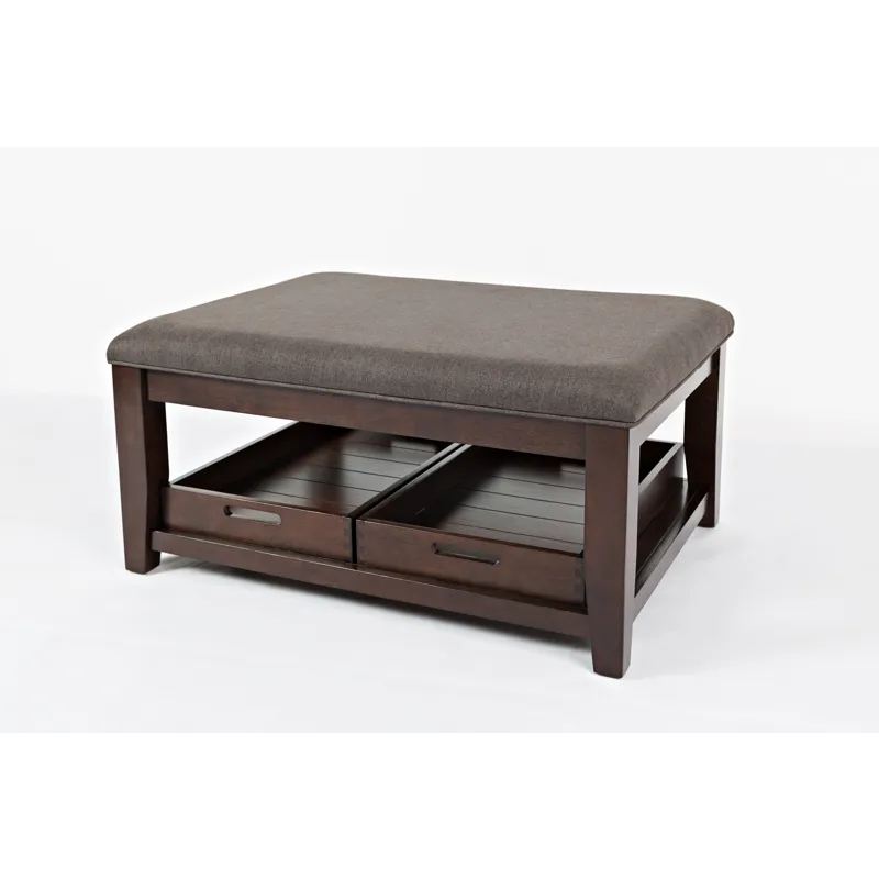 Twin Cities Contemporary Brown 38\" Upholstered Ottoman Coffee Table