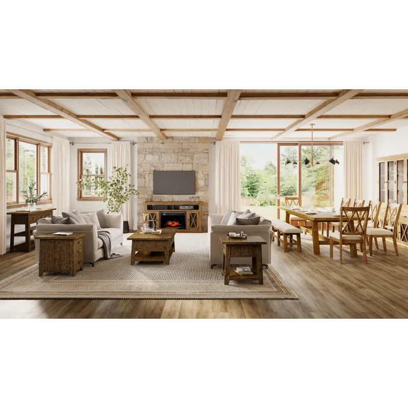 Telluride Rustic Farmhouse Solid Wood 50\" Coffee Table With Caster Wheels And Pull-Through Drawers