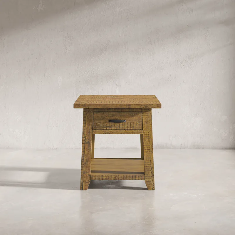 Telluride Rustic Farmhouse Solid Wood End Table With Storage