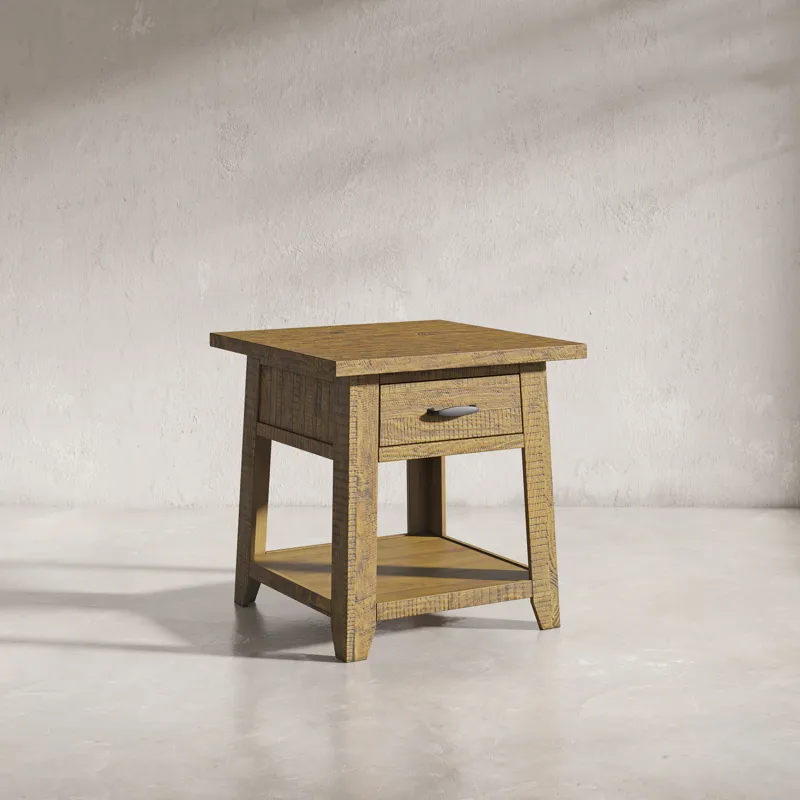 Telluride Rustic Farmhouse Solid Wood End Table With Storage