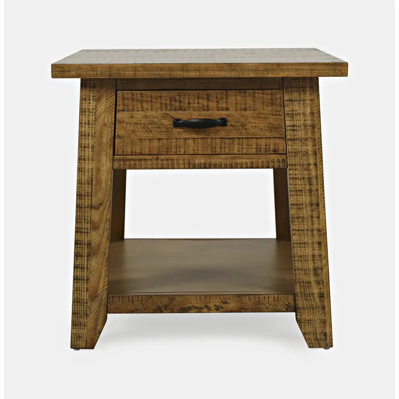 Telluride Rustic Farmhouse Solid Wood End Table With Storage