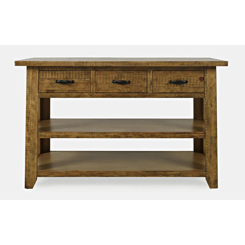 Telluride Rustic Farmhouse Solid Wood 50\" Sofa Table With Drawers And Two Shelves