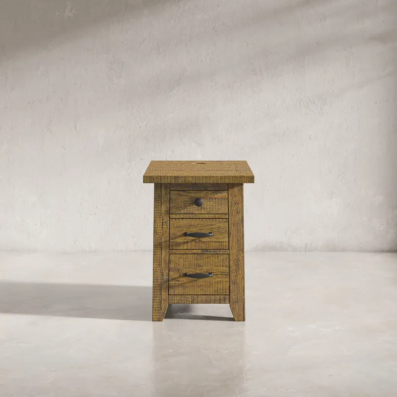 Telluride Rustic Farmhouse Solid Wood USB Charging Chairside End Table