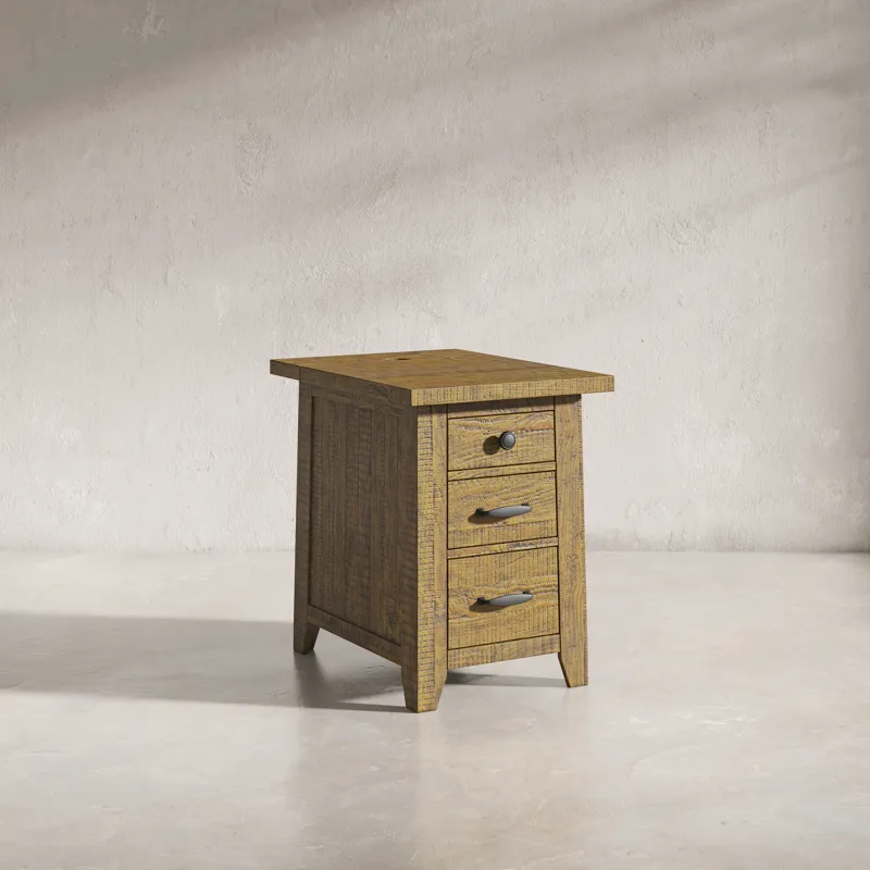 Telluride Rustic Farmhouse Solid Wood USB Charging Chairside End Table