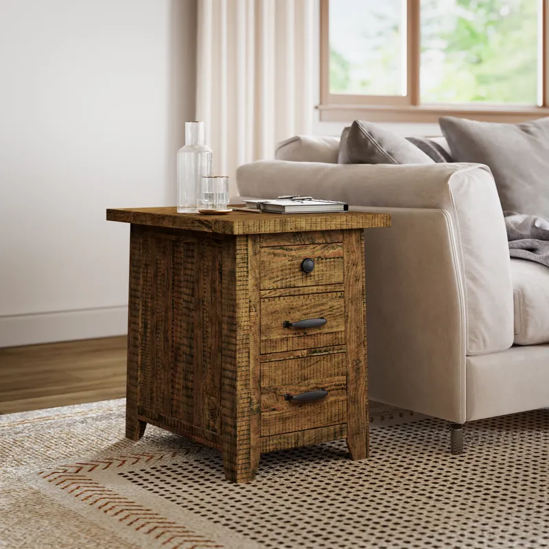 Telluride Rustic Farmhouse Solid Wood USB Charging Chairside End Table