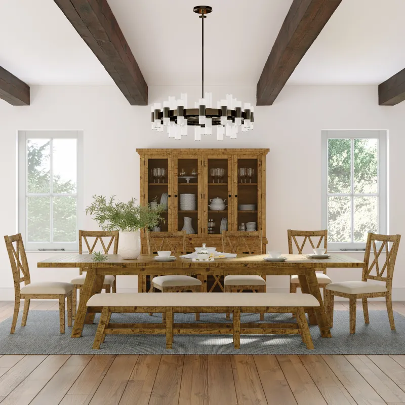 Telluride Rustic Farmhouse Solid Wood 127\" Trestle Dining Table With Two Extension Leaves