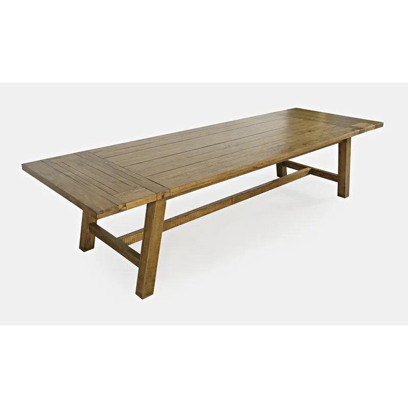 Telluride Rustic Farmhouse Solid Wood 127\" Trestle Dining Table With Two Extension Leaves