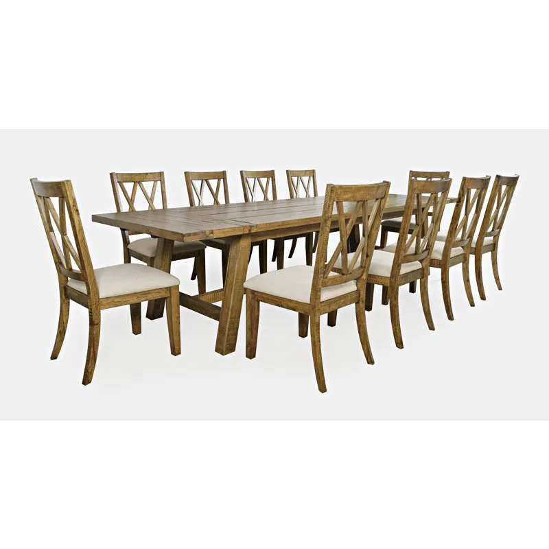 Telluride Eleven Piece Rustic Farmhouse Solid Wood 127\" Extendable Dining Set