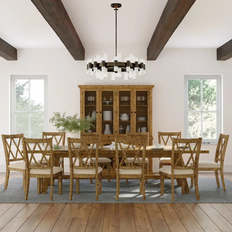 Telluride Eleven Piece Rustic Farmhouse Solid Wood 127\" Extendable Dining Set