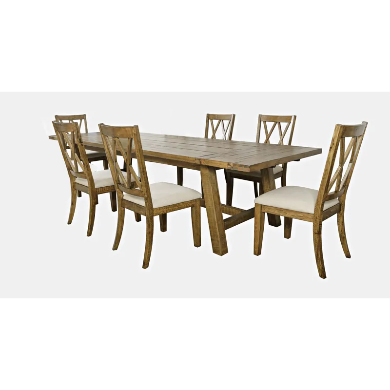 Telluride Seven Piece Rustic Farmhouse Solid Wood 127\" Extendable Dining Set