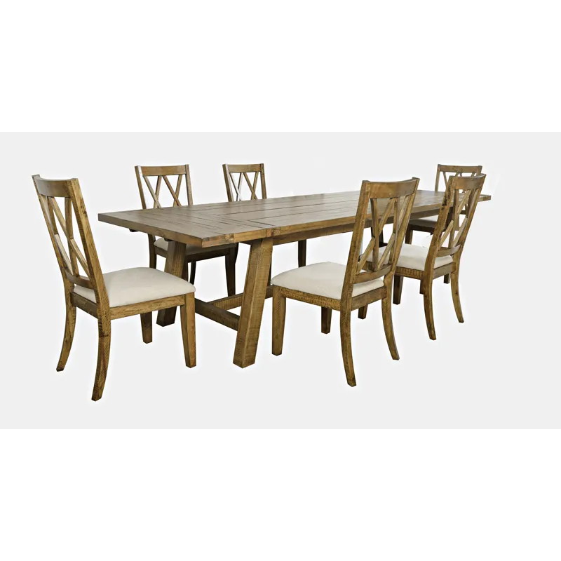Telluride Seven Piece Rustic Farmhouse Solid Wood 127\" Extendable Dining Set