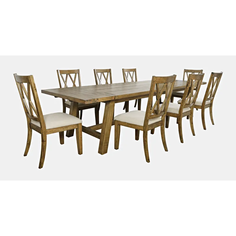 Telluride Nine Piece Rustic Farmhouse Solid Wood 127\" Extendable Dining Set
