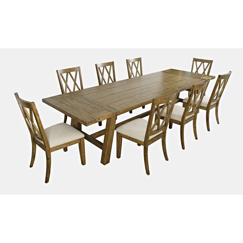 Telluride Nine Piece Rustic Farmhouse Solid Wood 127\" Extendable Dining Set