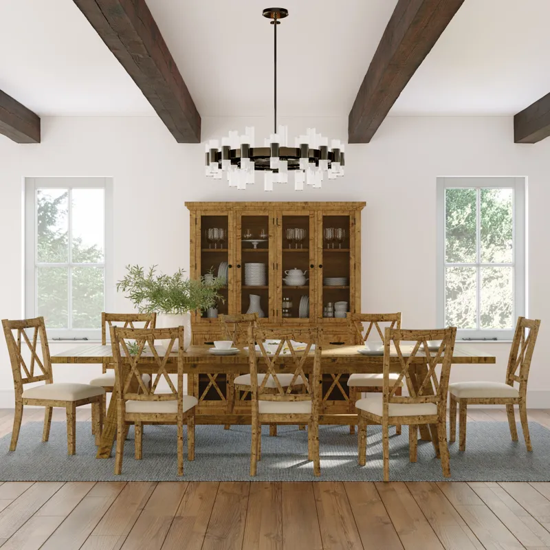Telluride Nine Piece Rustic Farmhouse Solid Wood 127\" Extendable Dining Set
