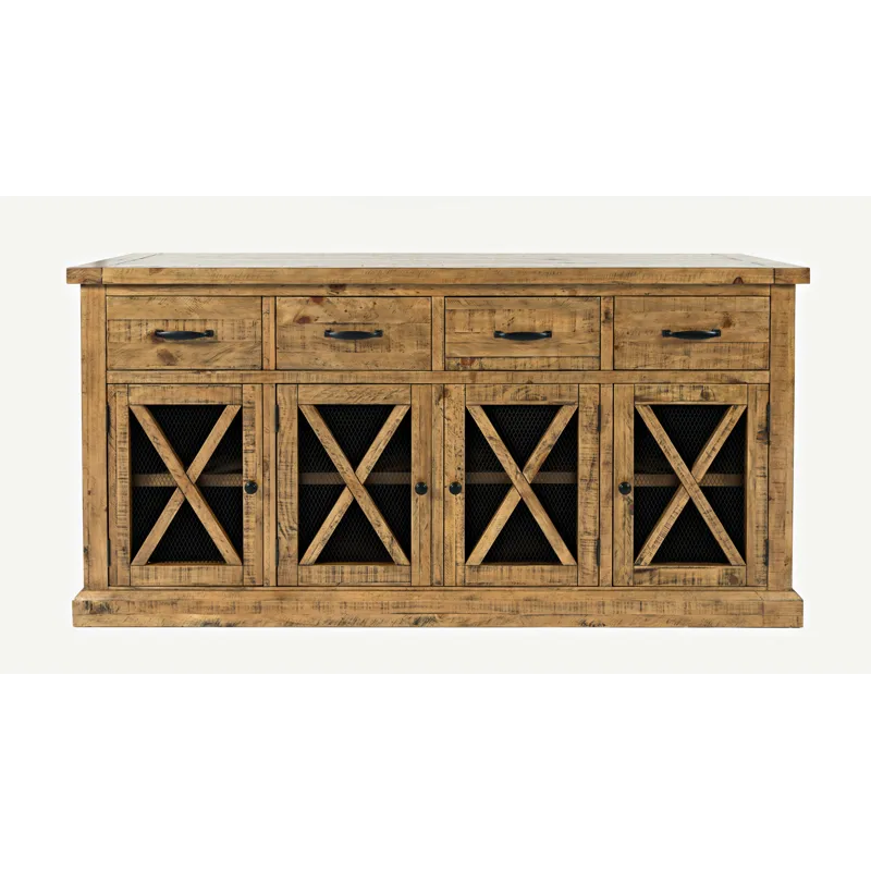 Telluride Rustic Farmhouse Solid Wood Sideboard Buffet Hutch With LED Lights