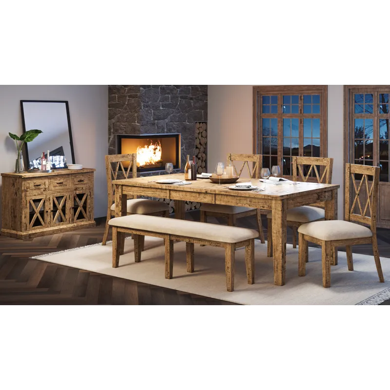 Telluride Rustic Farmhouse Solid Wood 78\" Six-Piece Dining Set With Bench