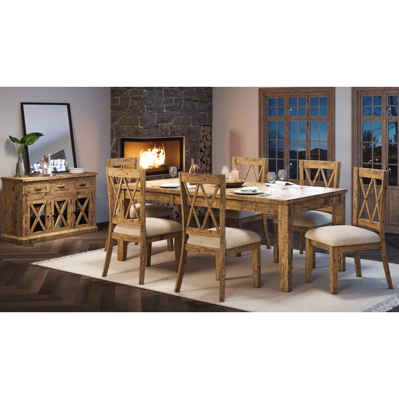 Telluride Rustic Farmhouse Solid Wood 78\" Seven-Piece Dining Set