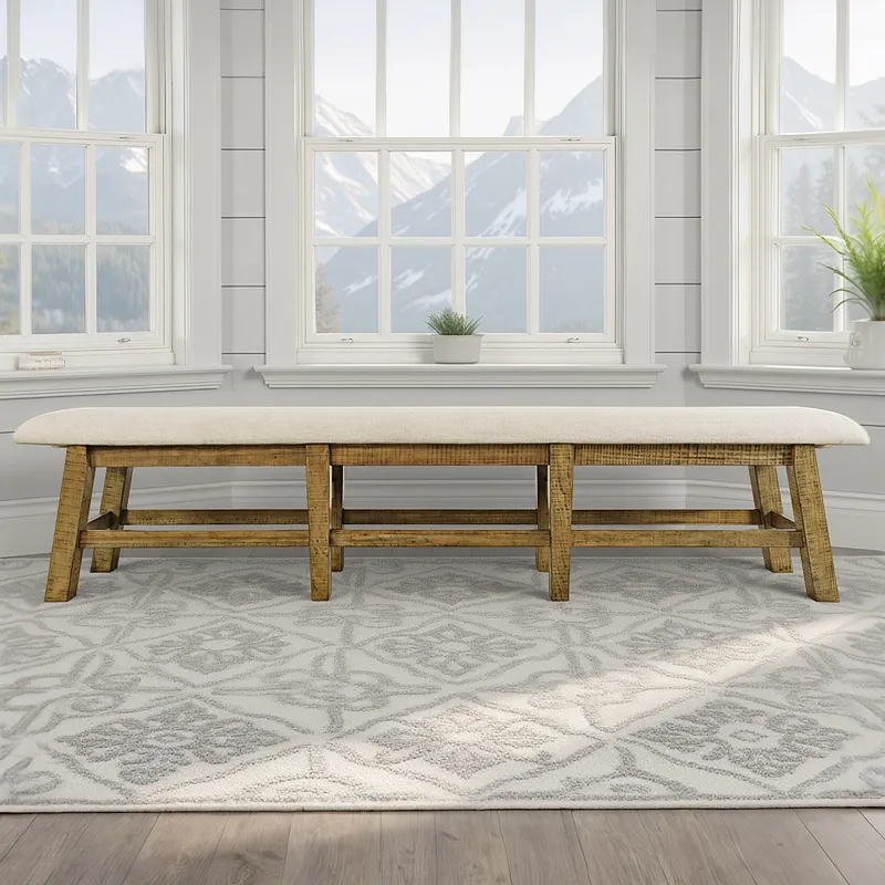 Telluride Rustic Farmhouse Solid Wood 85\" Upholstered Dining Bench