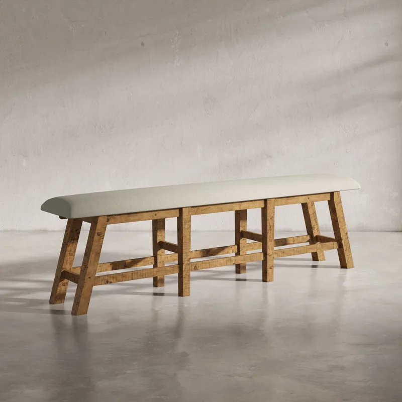 Telluride Rustic Farmhouse Solid Wood Upholstered 85\" Counter Height Bench