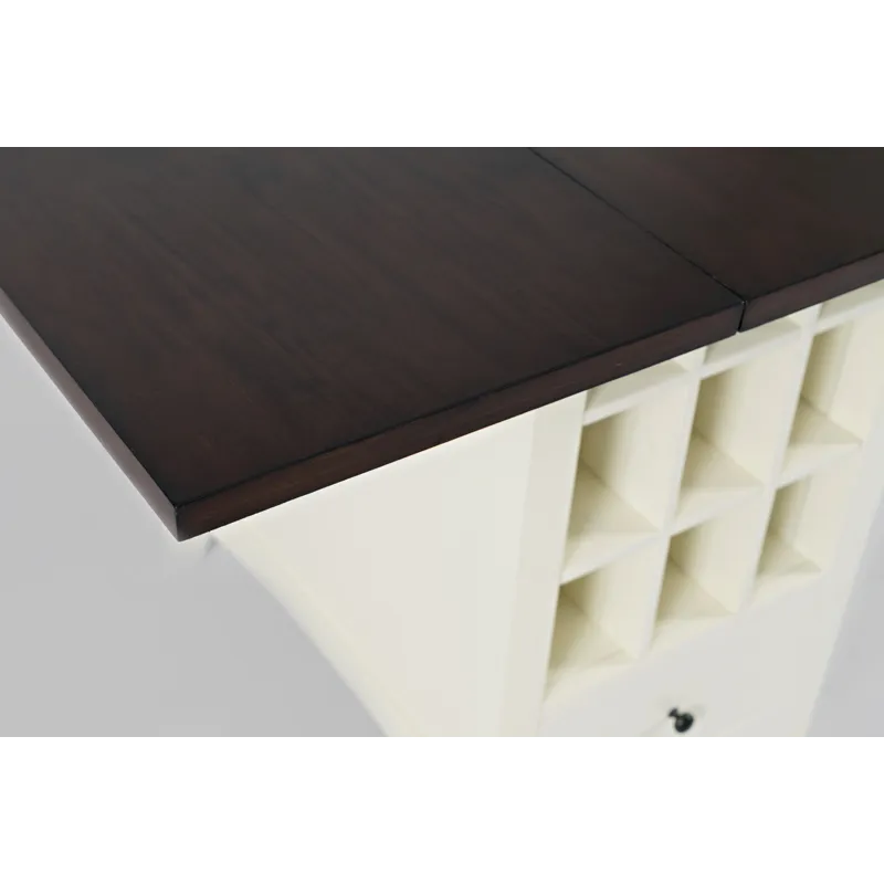 Asbury Park Solid Wood Farmhouse Storage Counter Drop Leaf Dining Table With Wine Rack