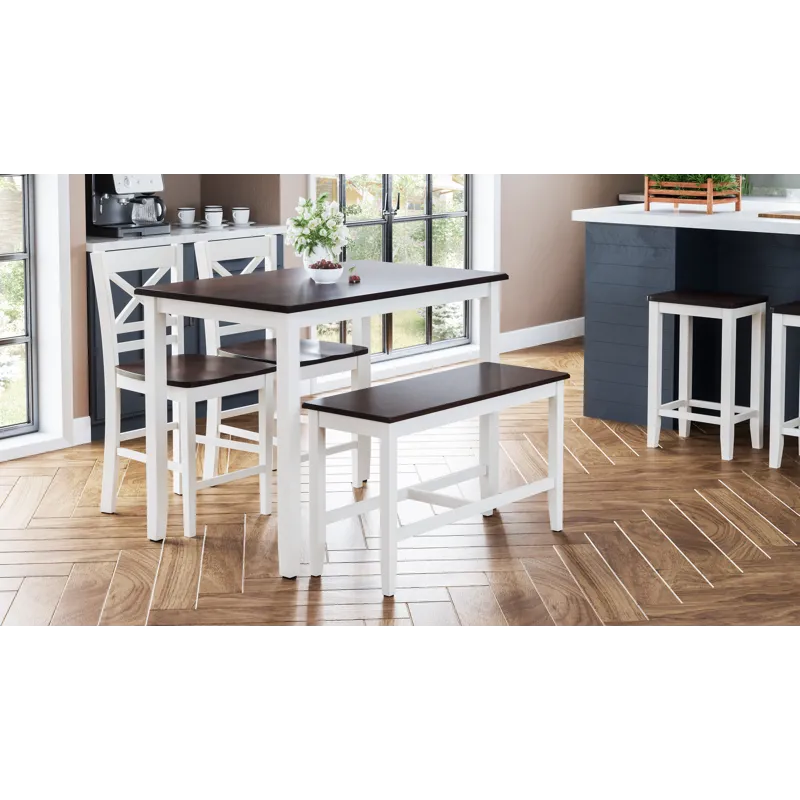 Asbury Park Solid Wood Farmhouse Four Piece Counter Height Dining Set With Bench