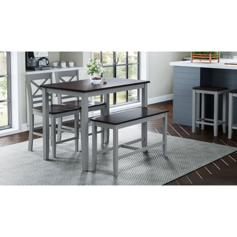 Asbury Park Solid Wood Farmhouse Four Piece Counter Height Dining Set With Bench