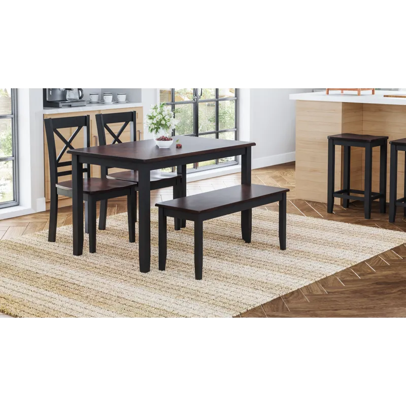 Asbury Park Solid Wood Farmhouse Four Piece Dining Set With Bench